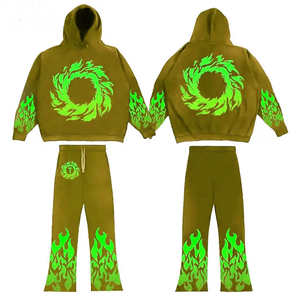 Conjunto de Sudadera con Capucha y Pantalones Deportivos para Hombre, Estilo Vintage, Lavado Ácido, con Parches y Costuras Decorativas, Ropa Urbana - Product Image 6