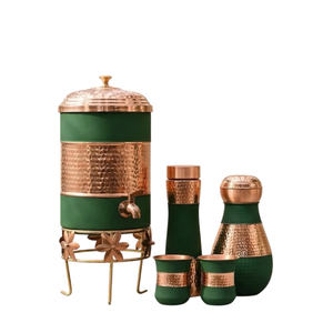 Distributeur d'eau artisanal en cuivre pur de qualité supérieure avec motif gravé antique, grande capacité, réservoir Matka ayurvédique en cuivre - Product Image 4