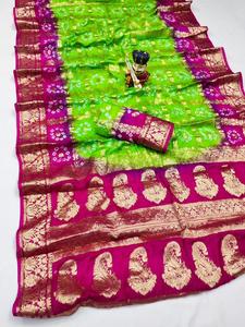 Premium Art Silk Bandhani Gharchola Pattern <b>Saree</b> for Women Traditional Gujarati Bandhej Design Ethnic Wear Rich Zari Checks - Product Image 5
