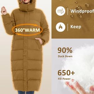 Abrigos de plumón para mujer, chaqueta larga acolchada, chaquetas de invierno, abrigos cálidos de moda para exteriores, abrigo largo con cremallera y capucha - Product Image 5