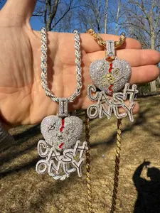 Collier pendentif Hip Hop en argent 925 plaqué or avec moissanite, motif cœur brisé, style glacé, paiement en espèces uniquement - Product Image 6