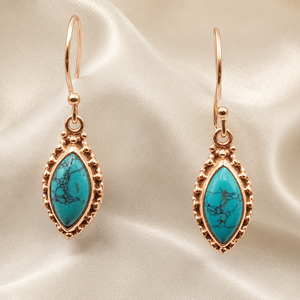 Natural Blue Turquoise Marquise Drop <b>Earrings</b> 925 Sterling Silver Rose Gold Yellow Gold Plated Handmade Boho Jewelry Gift Women - Product Image 2