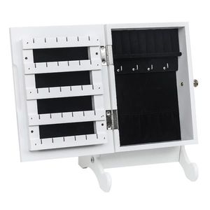 Armadietto Portagioie Bianco Piccolo con Specchio, Organizer da Tavolo con Base per Gioielli - Product Image 1