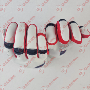 Qaswa Sports Professional Cowskin Leather Batting Gloves White Red Long Cuff Ambidextrous Breathable <b>Hook</b> Loop Closure - Product Image 4