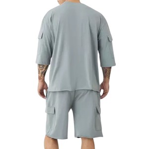 Ensemble short et t-shirt respirant à manches courtes, nouveau design pour homme, logo personnalisable, 100% coton, style streetwear été. - Product Image 6