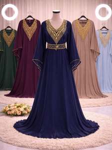 Wholesale Ethnic Wedding Evening Party Wear <b>Kaftan</b> Long Sleeve Floor Length Lightweight Plus Size Polyester Handmade <b>Sequined</b> - Product Image 5