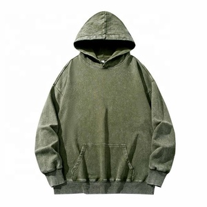 Sudadera con capucha extragrande desgastada para hombre personalizada, ropa de calle lavada con ácido desteñida al sol con nuevo diseño teñido liso para invierno - Product Image 1