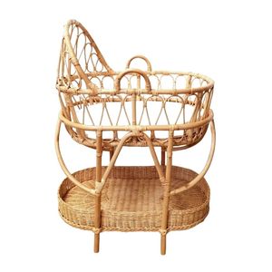 Natural Detachable Rattan Doll Bassinet Rattan Doll Cradle with Tray Storage for Baby Doll Pretend Play Toys Wholesale - Product Image 1