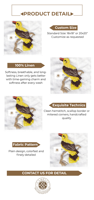 Serviette en lin avec oiseau jaune, les surpiqûres vives rehaussent le décor festif.