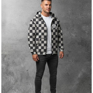Sudaderas con capucha a cuadros personalizadas con cremallera, estilo urbano oversize, mezcla de algodón, unisex, fabricante OEM ODM de marca privada - Product Image 1