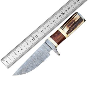 มีดล่าสัตว์เหล็กดามัสกัส A&M Enterprises ด้ามจับทำจากเขาสัตว์ ใบมีดแบบ Fixed Blade ปลายแหลม ขนาด 8 นิ้ว มีดเอาตัวรอดกลางแจ้ง มีดแล่เนื้อ OEM ODM - Product Image 6