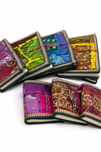 Embroidered Patchwork Cotton Journal 5x7 Inch Handmade Silk Screen Printed Fabric <b>Notebook</b> Beaded Cover <b>Diary</b> Vintage Textile - Product Image 5