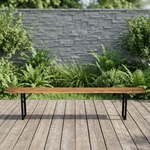 Banco de Madera Vintage para Biergarten con Patas Plegables de Metal Negro, Banco de Comedor Rústico para Jardín, para Bodas, Eventos y Fiestas - Product Image 3