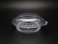 Boîte à charnière ronde en PET transparent avec couvercle dôme et fermeture inviolable, capacité 500 ml / 16 oz, gamme de charnières rondes