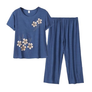 Ensemble de pyjamas tricotés en coton décontracté pour femmes respirant Biowashed vêtements de nuit d'été romantique luxe Vintage Styles avec - Product Image 6