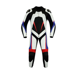 Best Selling Men's Full Sleeve Leather Motorcycle Racing <b>Suit</b> Color Blocked White Black <b>Red</b> Blue Waterproof All Seasons - Product Image 1