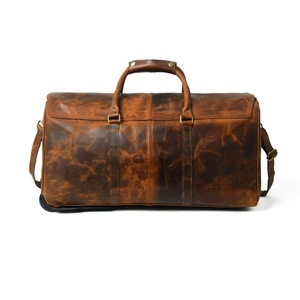 Genuine Leather Men Duffle Traveling Bag With Wheel Trolley <b>Case</b> Large Capacity <b>Weekend</b> Bag - Product Image 3