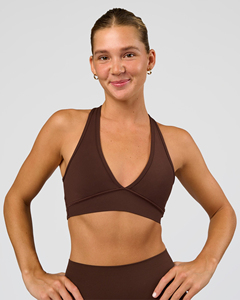 Women's Deep V-<b>Neck</b> <b>Halter</b> Sports <b>Bra</b> Solid Color Yoga Fitness Seamless Breathable Medium Support Spandex Polyester - Product Image 1