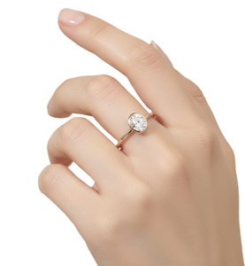 Anillo Minimalista Solitario de Oro Rosa de 10K/14K con Corte Ovalado, Anillo de Compromiso, Anillo con Engaste de Bisel, Anillo para Uso Diario, Anillo de Regalo de Boda - Product Image 6