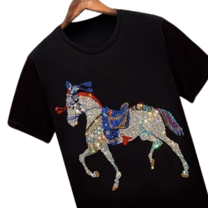 Camiseta con Pedrería de Caballo para Mujer y Hombre, Top de Lujo con Cristales, Camiseta de Diseñador Brillante, Logotipo Personalizado de Alta Calidad - Product Image 3