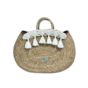 Vietrustic Hot Selling Handmade <b>Handbag</b> Seagrass Cotton Woven Tote Bag Natural Fiber Rustic Style <b>Boho</b> Casual Beach Shopping Bag - Product Image 3