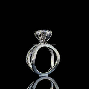 925 Silver Vintage Style Solitaire Brilliant Cut Moissanite Engagement Women's <b>Ring</b> <b>Split</b> Shank Design Rhodium Plated Jewelry - Product Image 2