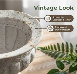 Stone Finish Iron Flower Pot iron urn planter, white faux stone finish. Weather-resistant Indoor/Outdoor - Product Image 3