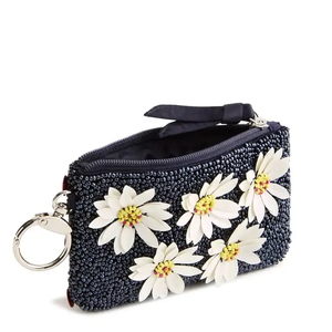 Porte-monnaie perlé avec fermeture éclair, style bohème fait main, motif marguerite blanche, avec dragonne pour femme - Product Image 1