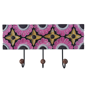 Smart Art Wood Carving Multi Painted <b>Wall</b> Hanging Decor 3 <b>Hooks</b> Wooden <b>Wall</b> Mount <b>Key</b> Hanger Engineered Wood Handmade <b>Key</b> Racks - Product Image 1