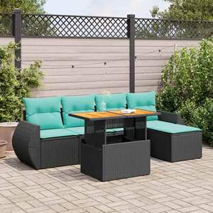 Set di divani da giardino in polyrattan nero da 6 pezzi con cuscini, mobili da esterno - Product Image 1