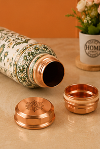 Juego de Botella y Taza de Agua de Cobre con Diseño Floral Verde de Lujo, Botella de Cobre Estampada a Mano con Vasos a Juego, Diseño Botánico - Product Image 5