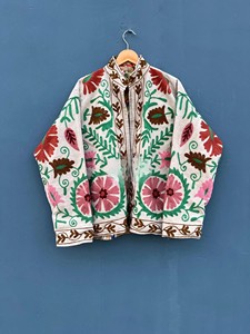 Chaqueta de Algodón con Bordado Suzani Vintage Hecha a Mano para Mujer, Estilo Bohemio, Reversible, con Frente Abierto, Abrigo de Invierno, Blazer Corto con Trabajo de Hilo - Product Image 1