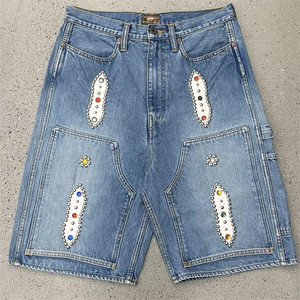 Pantalones Cortos de Mezclilla para Hombre, Estilo Vintage, Personalizados, con Pedrería, de Fabricante de Ropa Urbana - Product Image 1