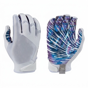 Custom Wholesale Synthetic Leather Silicone Coating Breathable Full Finger Anti-slip <b>Hook</b> Loop Closure American Football Gloves - Product Image 1