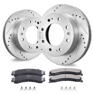 Kit Freni Anteriori 2011-2019 Chevy Silverado GMC Sierra 2500 3500 HD con Dischi Forati e Scanalati e Pastiglie in Ceramica - Product Image 1