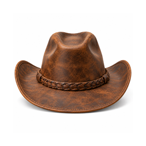 Chapeau de cowboy en cuir brun vintage de qualité supérieure |   Chapeau western à large bord en cuir véritable pour hommes et femmes |   Logo personnalisé en gros pour l'extérieur. - Product Image 2
