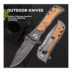 Meilleur couteau de chasse en plein air en gros Camping auto-défense couteau à lame fixe en acier Damas avec gravure, manche en acier et en bois - Product Image 2