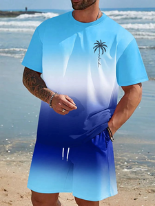 Mens 2-Piece <b>Knitted</b> Polyester/Cotton T-Shirt <b>Set</b> Slim Fit Casual Summer Crew Neck Digital Printing 220-240 Grams Fabric Weight - Product Image 5