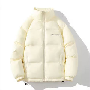 Blouson matelassé crème unisexe, hiver, décontracté, fermeture éclair, col montant, rembourrage épais en polyester, couleur unie, coupe classique, confortable pour homme - Product Image 5