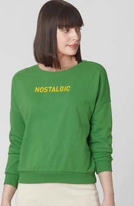 Sudadera Verde de Cuello Redondo para Mujer con Estampado de Letras, Corte Regular, Manga Larga, Tejido de Algodón, Estilo Casual - Product Image 2