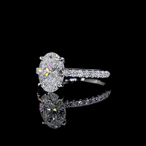 Bague de fiançailles solitaire classique en diamant de laboratoire certifié IGI, taille ovale, avec bande pavée, or 10K/14K/18K, argent 925/935, cadeau de mariage - Product Image 3