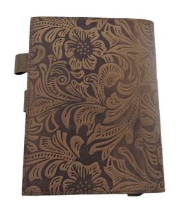 Vintage Full Grain <b>Leather</b> Travel Journal <b>Notebook</b> Embossed Flower Pattern Sewing <b>Refillable</b> Daily Planner Business Office Use - Product Image 1