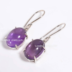 Natural Purple Amethyst Silver Earrings 925 Sterling Silver Handmade Gemstone Dangle Earrings Wholesale - Product Image 3