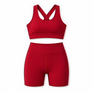 Women's Pink <b>Blue</b> Crisscross Sports <b>Bra</b> High Waist Shorts Set Color Blocking Contrast Binding Breathable Yoga Activewear 2 Piece - Product Image 6