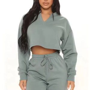 Conjunto Deportivo de 2 Piezas para Mujer, Sudadera con Capucha y Pantalones Jogger, Tejido Negro Transpirable de Poliéster/Algodón, Manga Larga, Corte Regular, Color Sólido - Product Image 5
