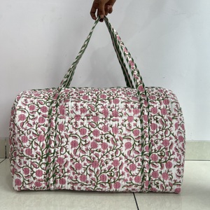 Bolsa de Lona de Lujo Hecha a Mano, Gran Capacidad, Ecológica, Acolchada de Algodón, con Diseño Floral, Informal, para Fin de Semana, Gimnasio, OEM - Product Image 1