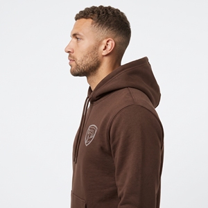 Men's Brown <b>Hooded</b> <b>Fleece</b> Sweatshirt With Front Pocket And Logo Print Casual Wear Autumn Style Regular Fit - Product Image 4