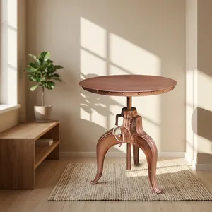 Table de salle à manger industrielle et vintage, pliable, réglable en hauteur, moderne, avec plateau rond en cuivre, pour restaurant et hôtel - Product Image 3