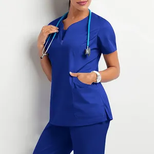 Custom Medical Scrub Suits for Women Short Sleeve Hospital Scrub Suit Logo Manufactured for <b>Doctors</b> Restaurant Bar Uniforms - Product Image 6