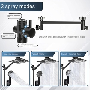 Système de Douche Double en Acier Inoxydable Poli 12'' avec Bras d'Extension Réglable, Douche Pluie et <span class=keywords><strong>Douchette</strong></span> à Main à Jet Massant, Qualité Hôtelière Supérieure - Product Image 5